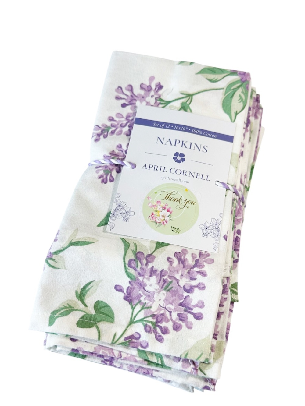 NEW April Cornell Floral LILAC FESTIVAL Cotton Napkins Set/12
